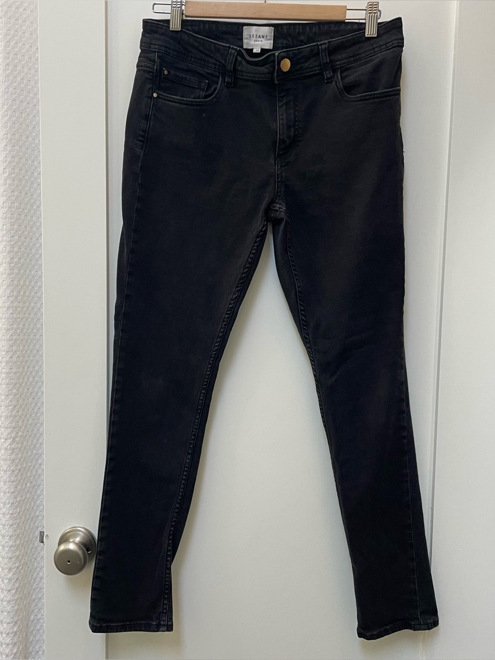 Sezane Straight Jeans Size 33 Black Women's Stretch Capsule Wardrobe EUC